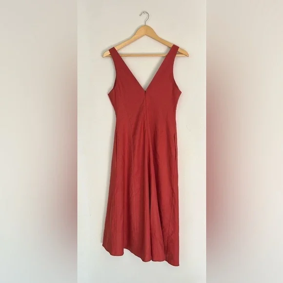 Theory linen blend  Tadayon Stretch Midi Dress V-
Neck Sz 2 - Picture 4 of 11